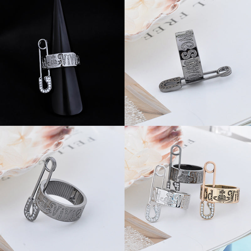 Safety Pin Gem Studded Ring (3 Colors)