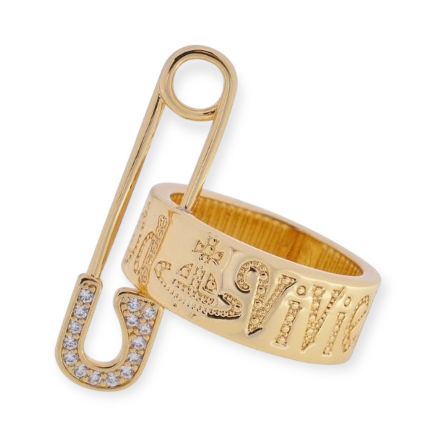 Safety Pin Gem Studded Ring (3 Colors)