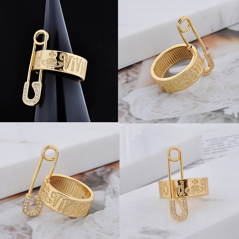 Safety Pin Gem Studded Ring (3 Colors)