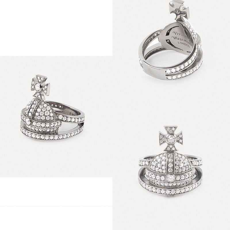 Gem Studded Encrusted Orb Design Cluster Ring (3 Colors)