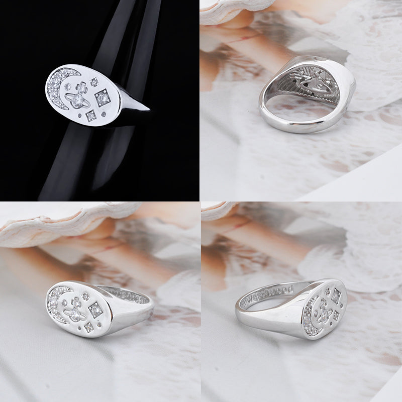 Moon Stars Display Gem Studded Orb Design Ring (3 colors)