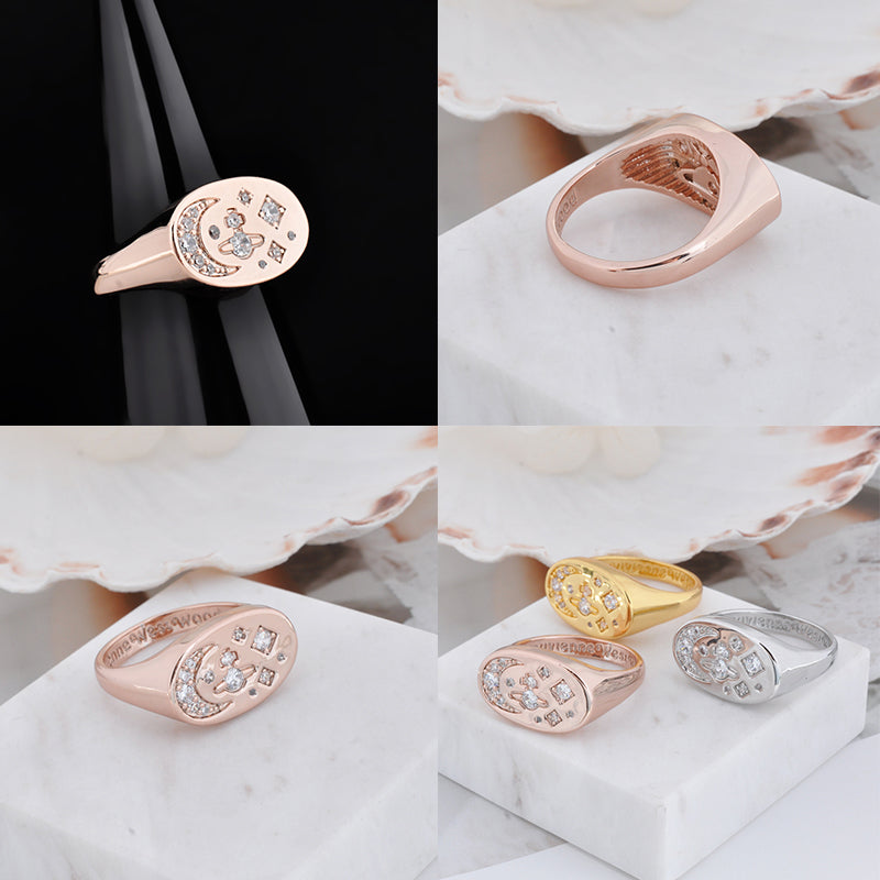 Moon Stars Display Gem Studded Orb Design Ring (3 colors)