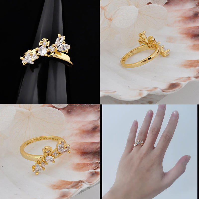 Multi Gem Abstract Arrow Design Ring Gold & Silver (2 colors)