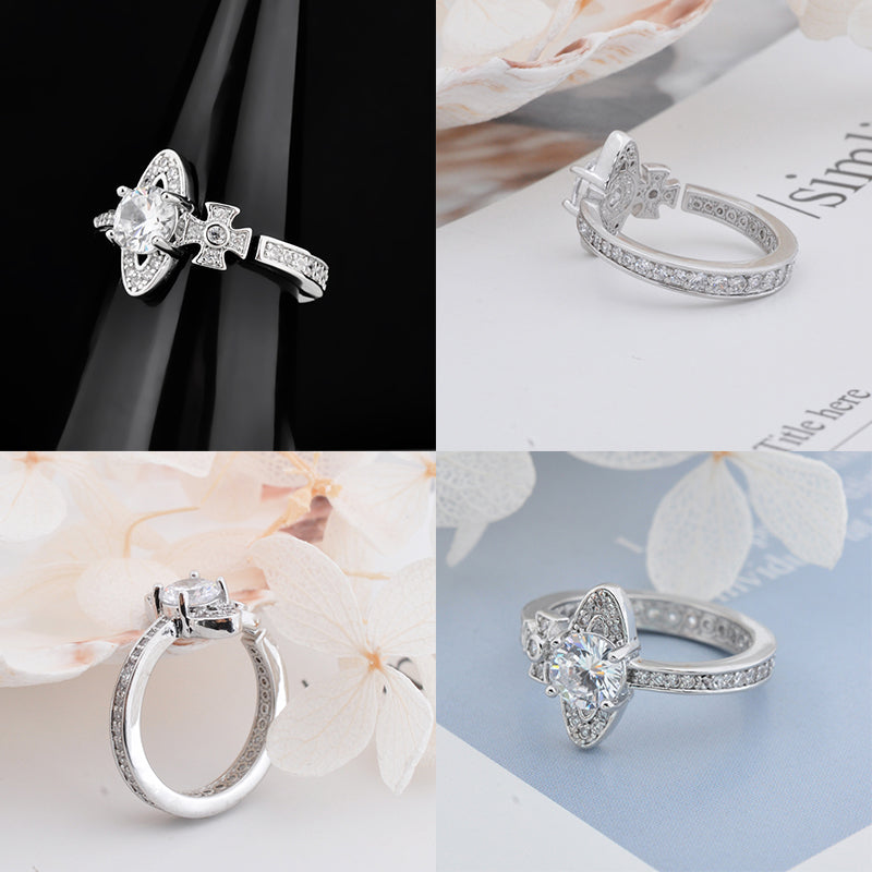 Sideways Orb Design Gem Studded Ring (6 colors)