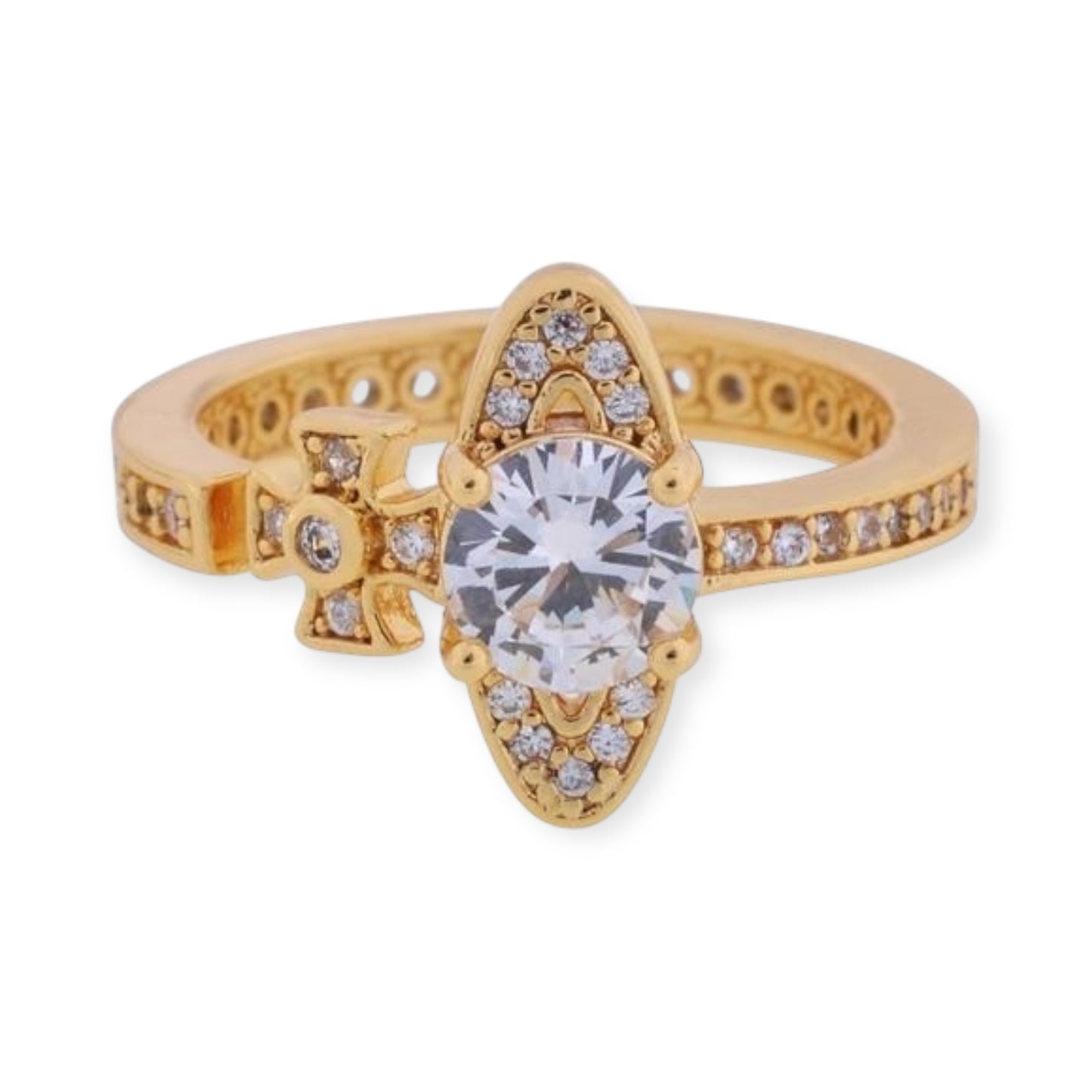 Sideways Orb Design Gem Studded Ring (6 colors)