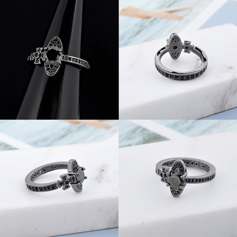 Sideways Orb Design Gem Studded Ring (6 colors)