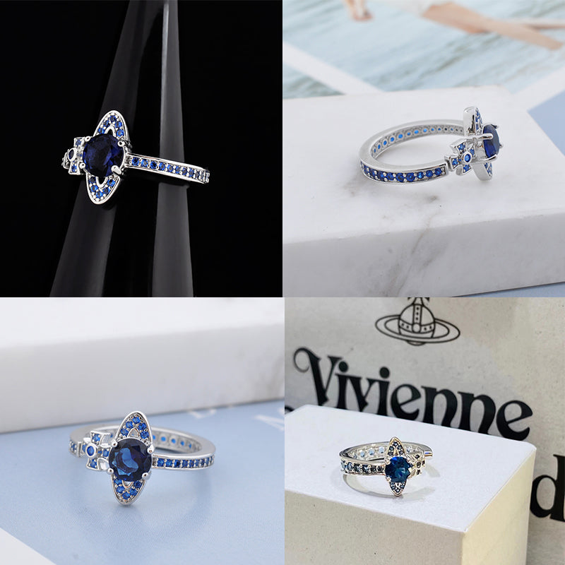 Sideways Orb Design Gem Studded Ring (6 colors)