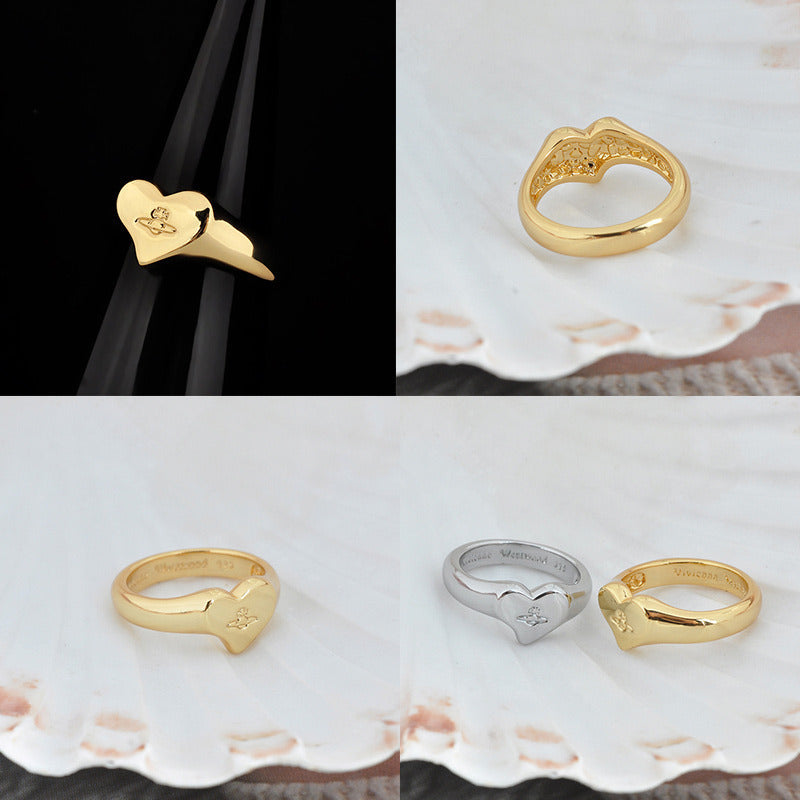 Heart Staple Shape Orb Engraved Ring (3 colors)