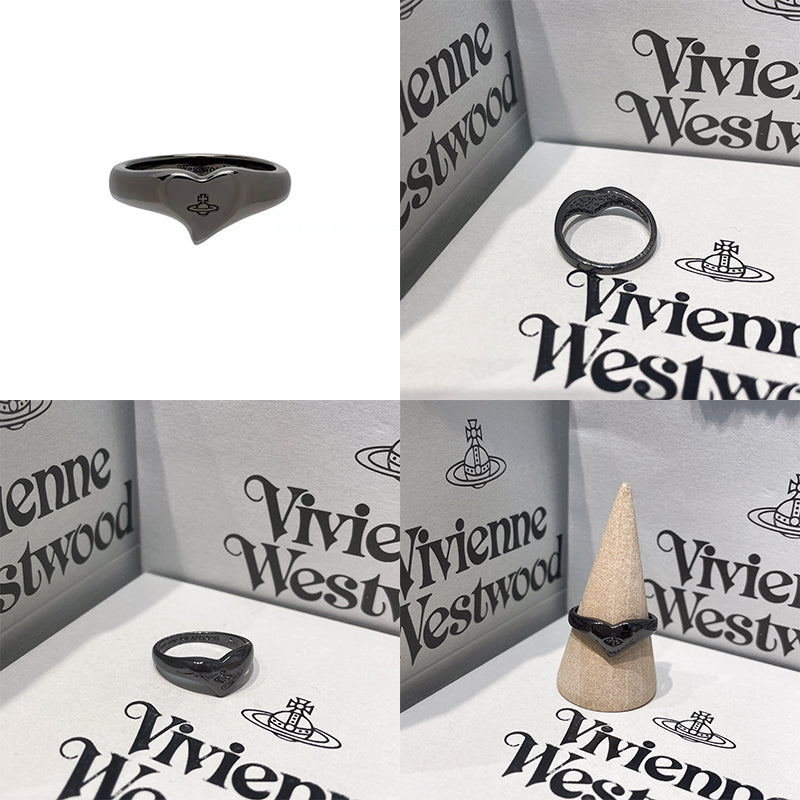 Heart Staple Shape Orb Engraved Ring (3 colors)