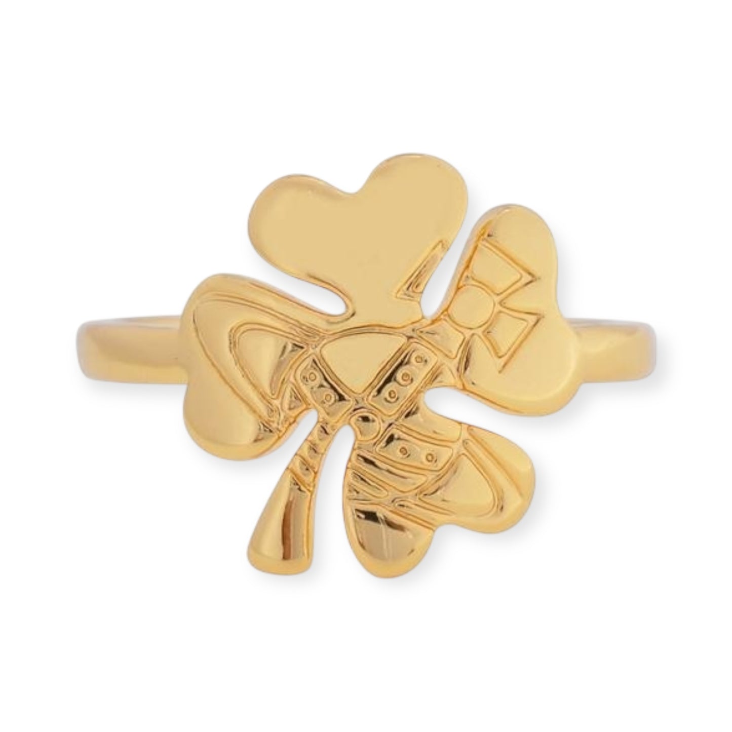 Lucky Clover Staple Engraved Orb Pendant Gold & Silver Ring (2 Colors)