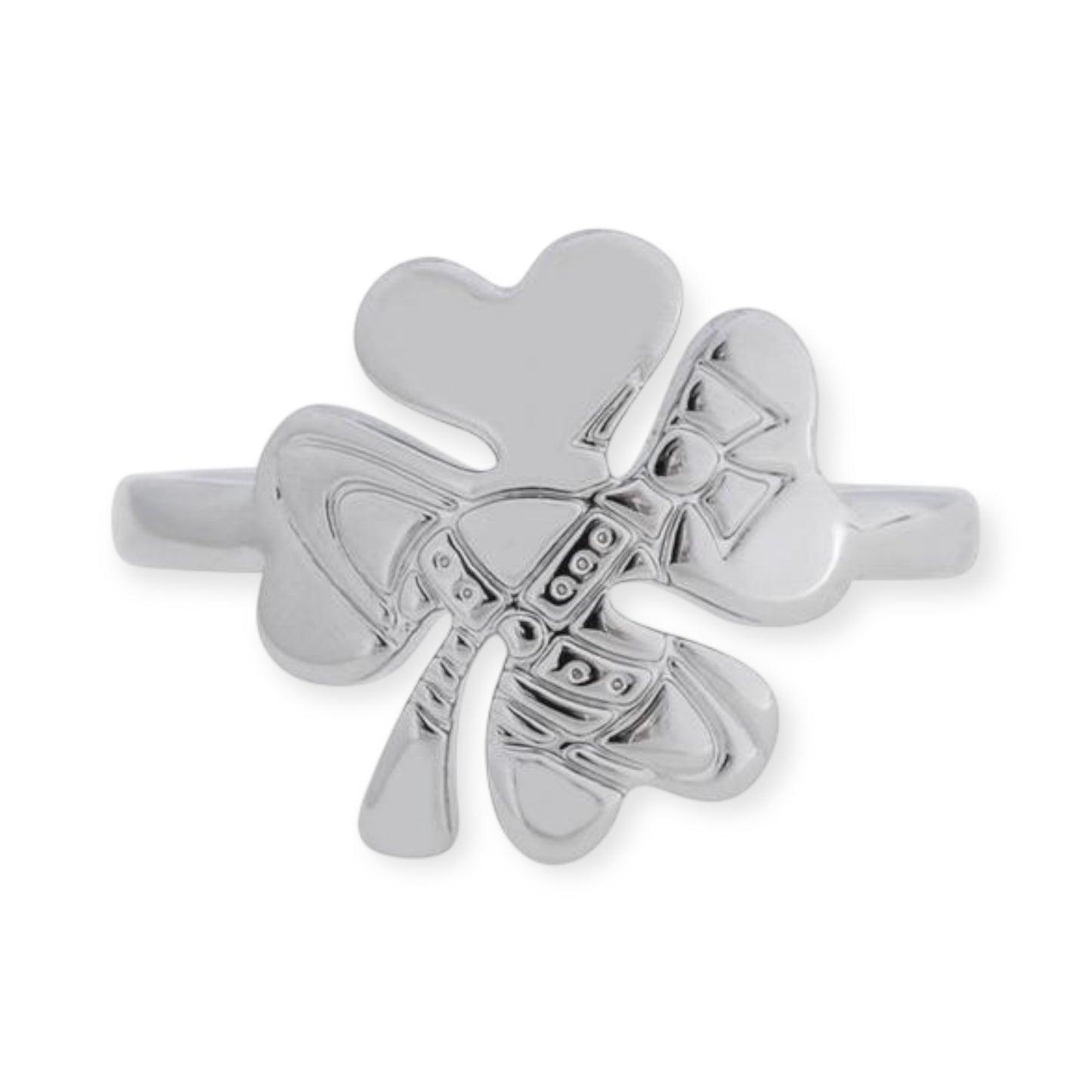 Lucky Clover Staple Engraved Orb Pendant Gold & Silver Ring (2 Colors)