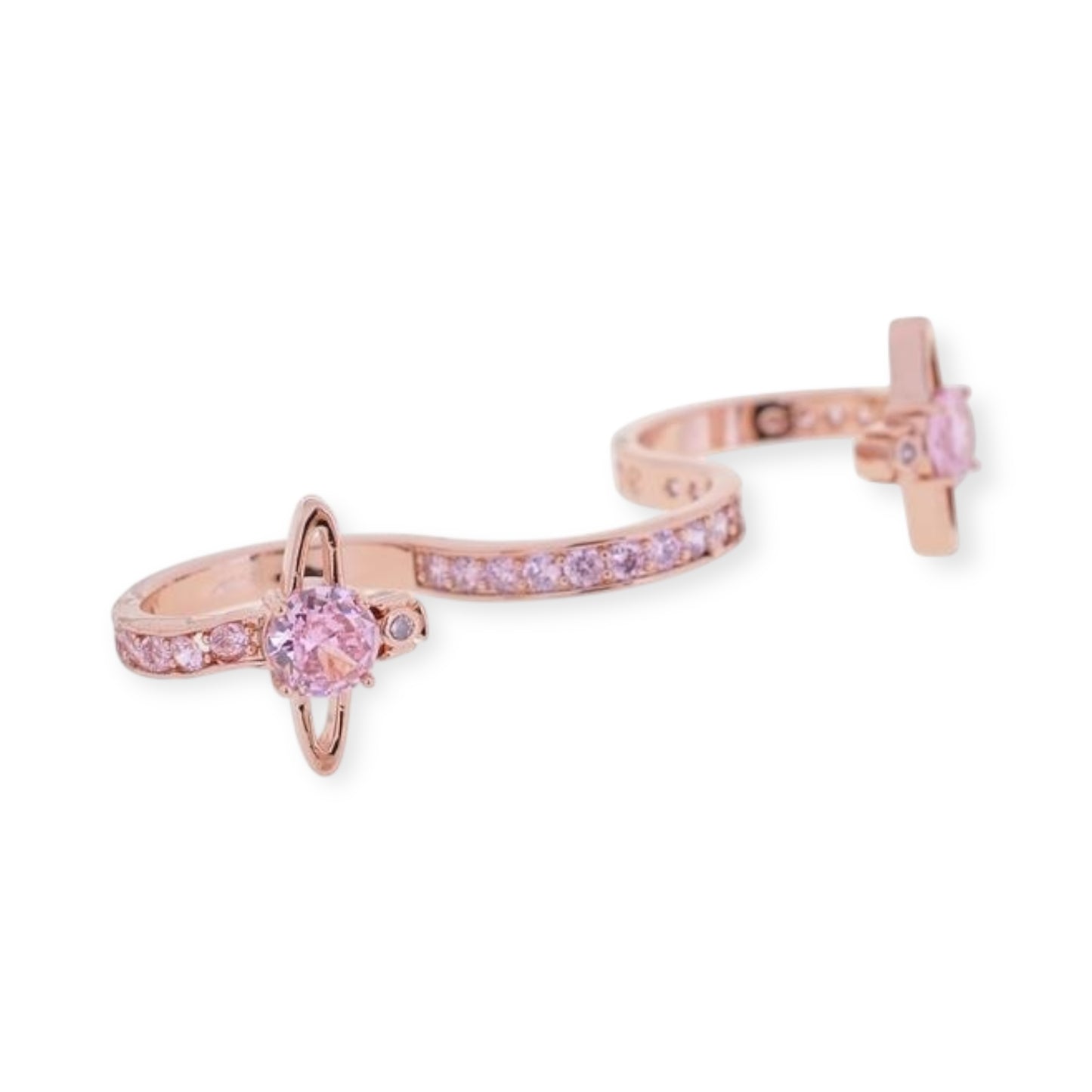 S Shape Three Finger Orb Design Gem Studded Ring (4 colors)